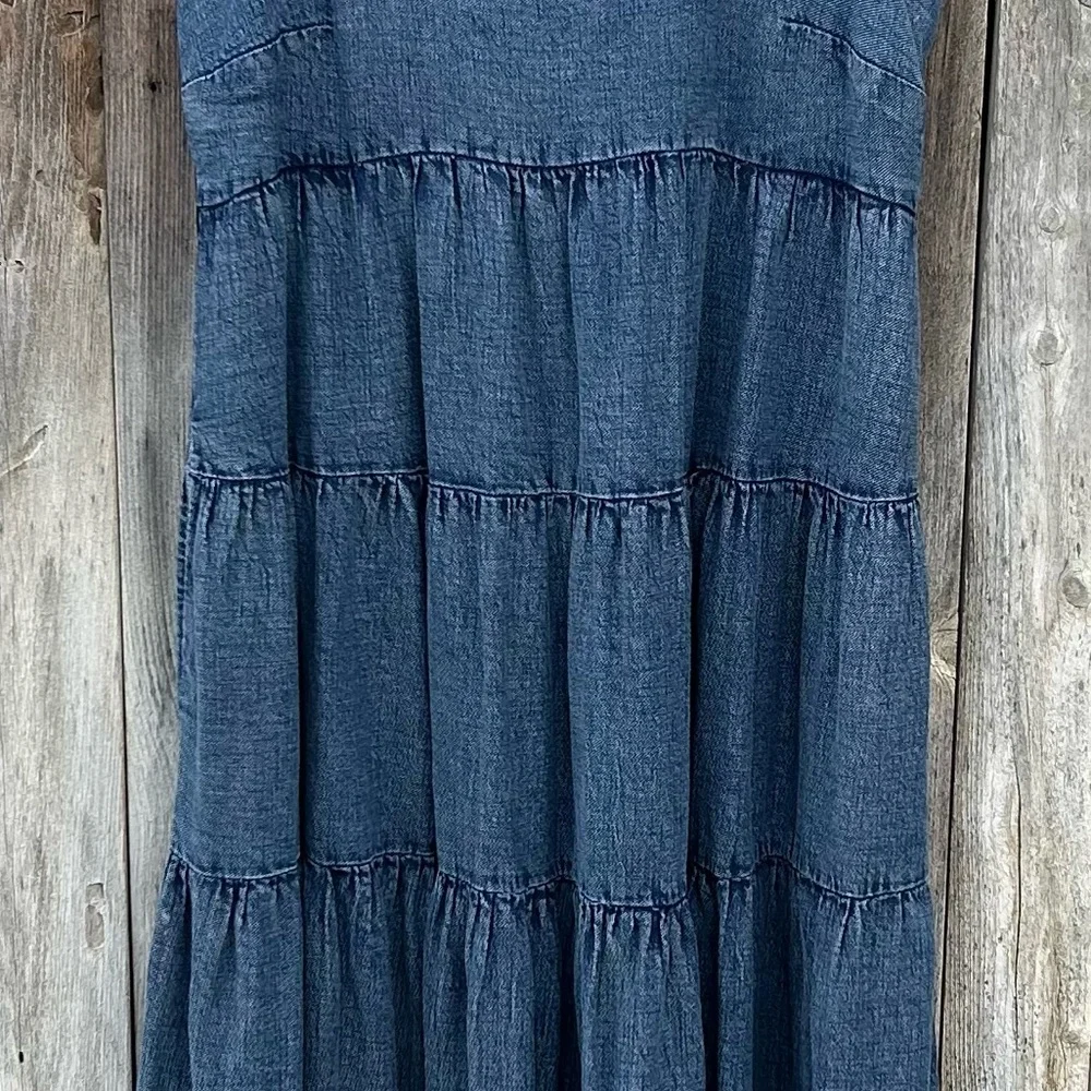 Anthropologie Helena Square Neck Tiered Midi Dress Smocked Denim Blue M - Picture 8 of 15